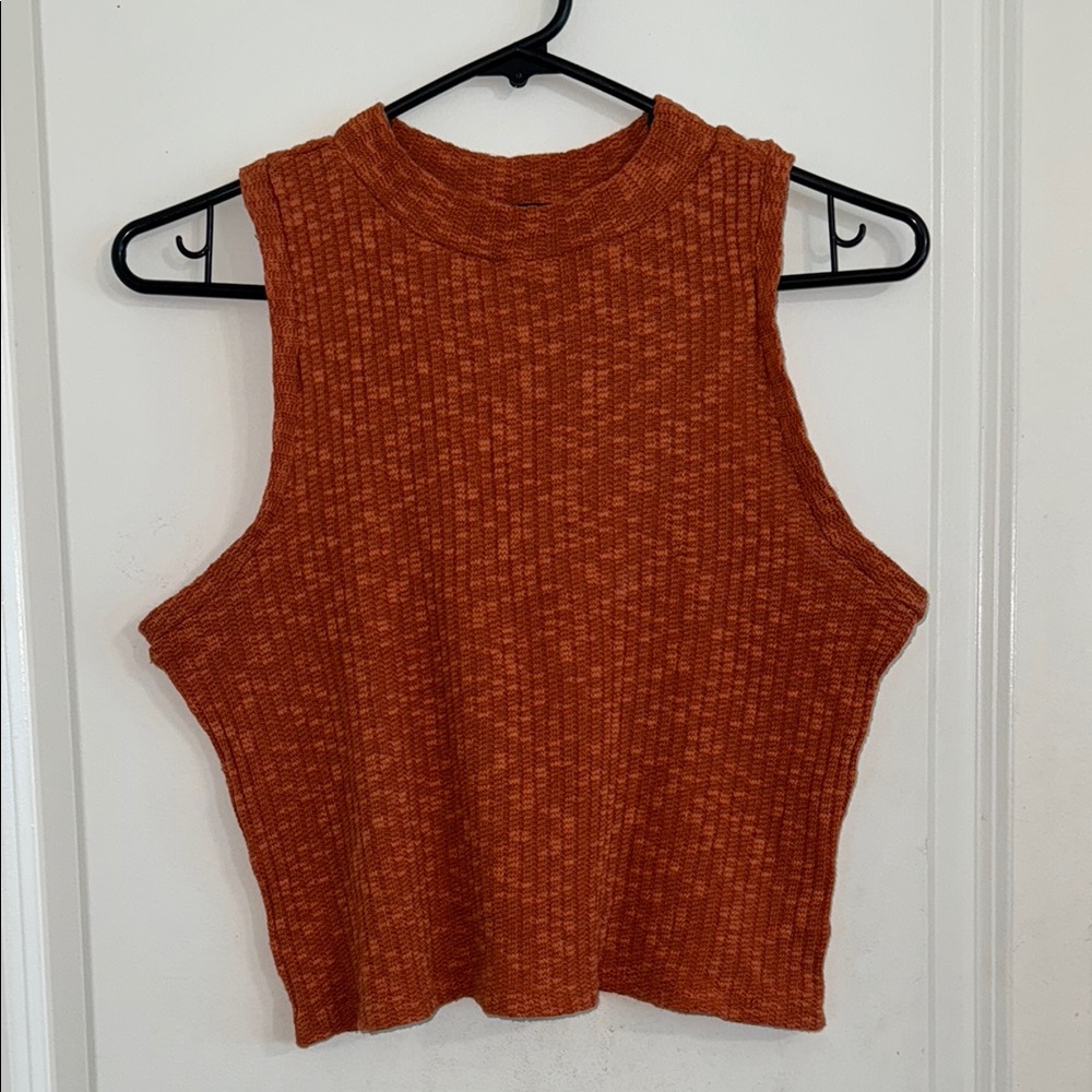 Orange Ribbed Crop Tank Top